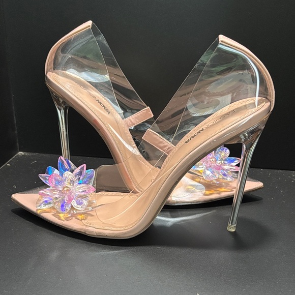 Fashion Nova Pink Heels with Iridescent Embellishments - Picture 2 of 4